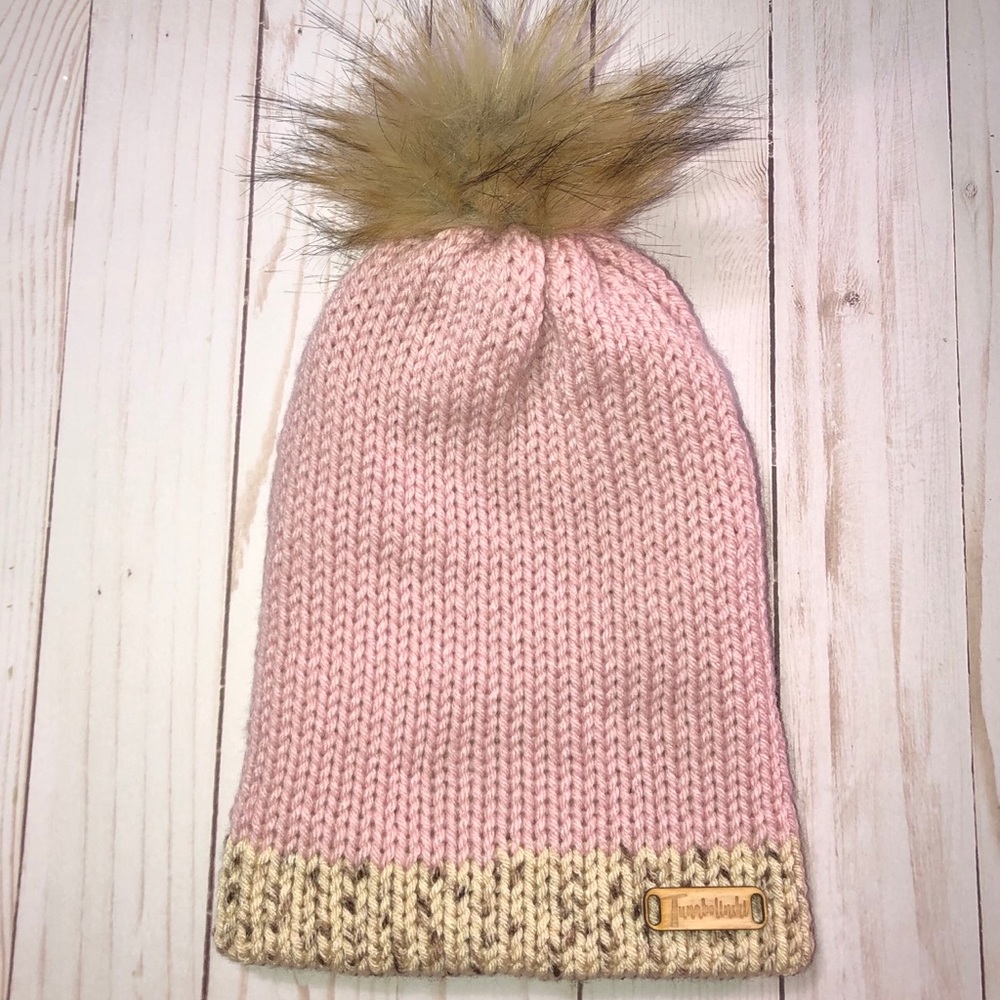 Women’s Pink Knit Removable Pom Pom Beanie